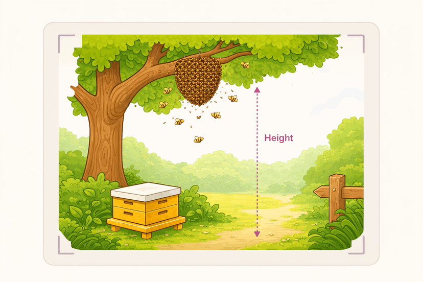 Illustration showing a distance photo with the swarm and ground visible